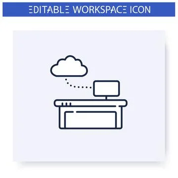 Work data cloud storage line icon. Editable Stock Illustration