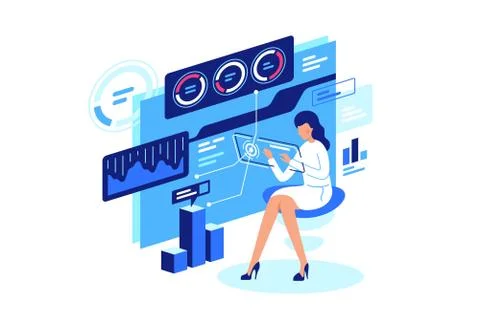 Work with data, data managment. Illustrazione stock