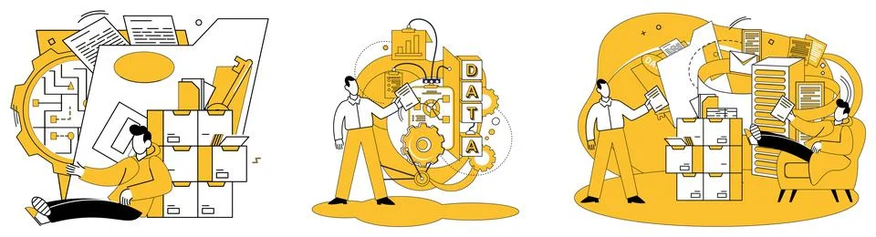 Work with data vector illustration. Analytical skills are architects construc Stockillustratie