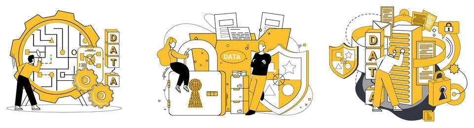 Work with data vector illustration. Database management is backbone intricate Stock Illustration