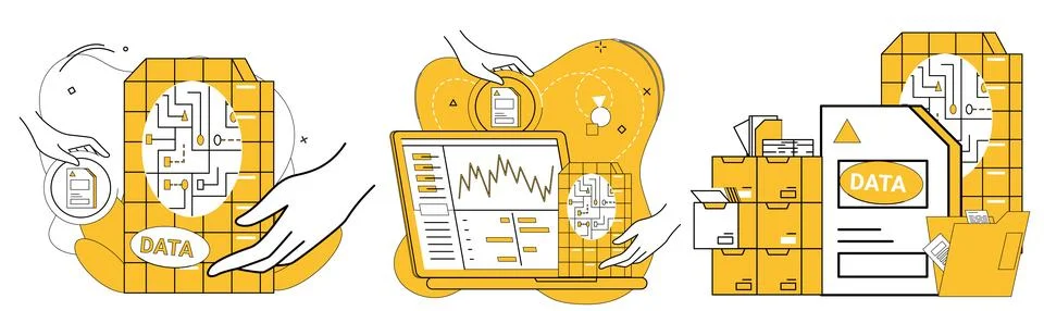 Work with data vector illustration. Digital service blooms under nurturing ca Stockillustratie