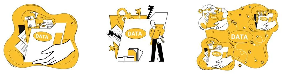 Work with data vector illustration. Reports echo wisdom distilled from vast s Illustrazione stock