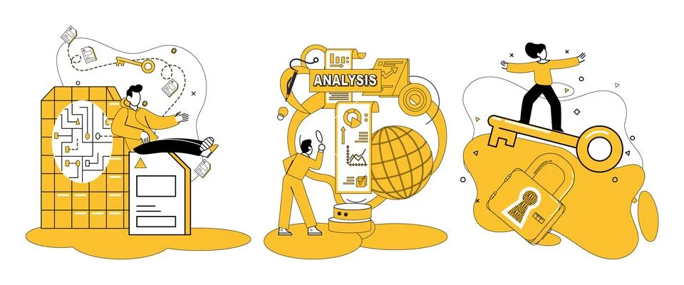 Work with data vector illustration. Reports echo wisdom distilled from vast s Illustrazione stock