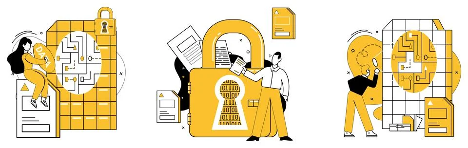 Work with data vector illustration. Statistics become vibrant storytellers in Stock Illustration