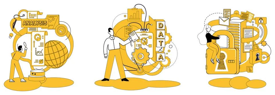 Work with data vector illustration. Working with data is digital alchemy turn Stockillustratie