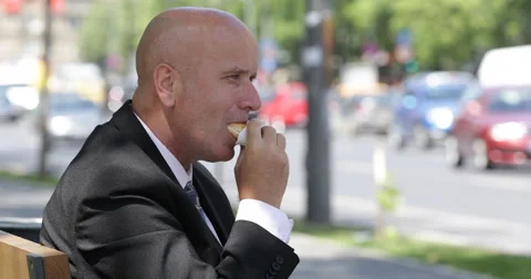 Work Day Resting Time Lunch Break Outside Office Room Businessman Takeaway Meal Stock Footage 55004647