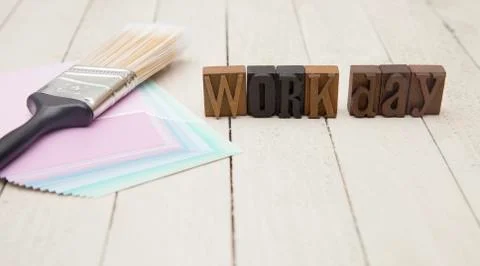 "Work Day" Spelled in Type Set Letters - Perfect for a Service Project Announ Stock Photos