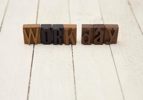 "Work Day" Spelled in Type Set Letters - Perfect for a Service Project Announ Foto stock