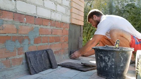 Work with decorative stone. ultra HD, 4K Stock Footage 79504878