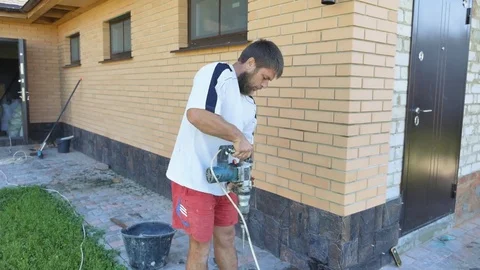 Work with decorative stone. ultra HD, 4K Stock Footage 79505309
