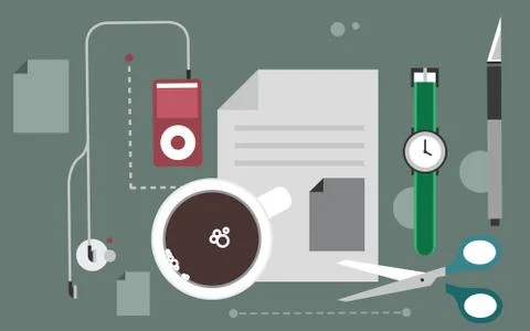 Work Desk Background Vector. Place For Text. Office Management Equipments Stock Illustration