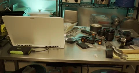 Work Desk With Camera Equipment  4K 23.98 fps Stock Footage 149622228