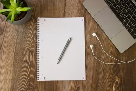Work desk with computer and notepad ready for use Stock Photos