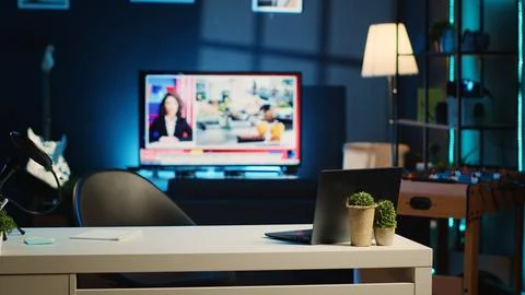 Work desk in empty home studio interior 写真素材