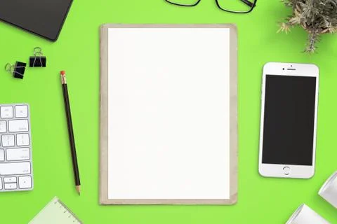 Work desk with empty paper on folder for sketch mockup Stock Photos