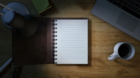 Work desk with notepad opening for notes Stock Footage 34619767