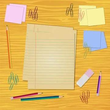 Work desk with office stationery, vector Stock Illustration