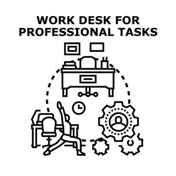Work desk for professional tasks with personal well being Stock Illustration