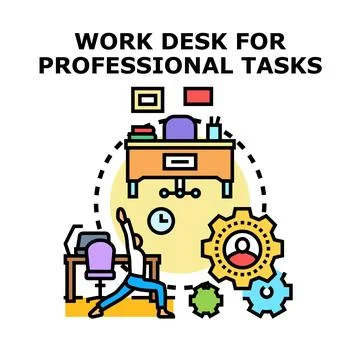 Work desk for professional tasks with personal well being Stock Illustration