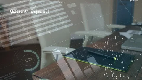 Work desk with program codes and graphs Stock Footage 107717569