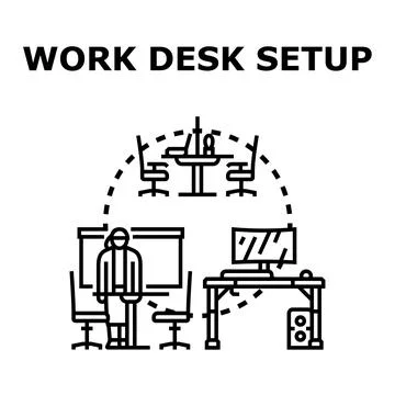Work desk setup creating effective office workplace environment Stock Illustration