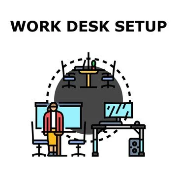 Work desk setup creating effective office workplace environment Stockillustratie