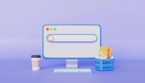 Work desk with Web Search Bar 3d illustration Stock Illustration