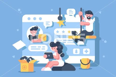 Work in digital space flat poster Stock Illustration