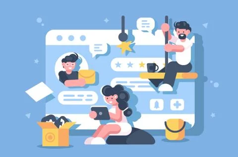 Work in digital space flat poster Stock Illustration