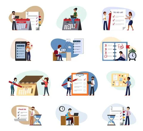 Work to do checklist run set. Failure with last point task people in office Stock Illustration