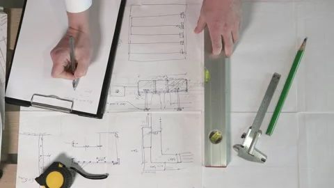 Work with the drawings of a civil engineer at a construction site. Vídeo Stock 181880166