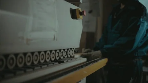 Work edgebander machine in factory for the production of furniture Stock Footage 83209210