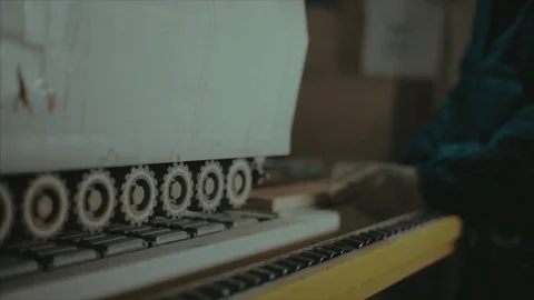 Work edgebander machine in factory for the production of furniture Stock Footage 83209237