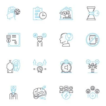 Work efficiency linear icons set. Productivity, Time-management, Multitasking Stock Illustration