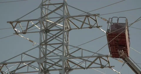 Work on the electric tower Stock Footage 229484400