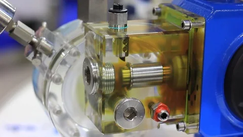 Work electromagnetic membrane dosing pump Close-up Stock Footage 119329416