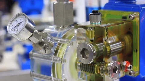 Work electromagnetic membrane dosing pump Close-up Stock Footage 119868700