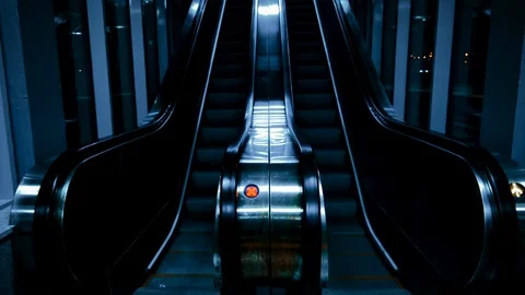 Work of an empty escalator in the evening Stock Footage 128906712