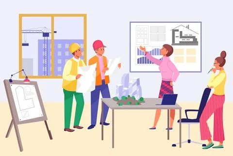 Work engineer architect meeting, people together working building design Ilustración de archivo
