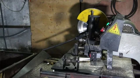 Work establishes cut-off machine. Stock Footage 49432347