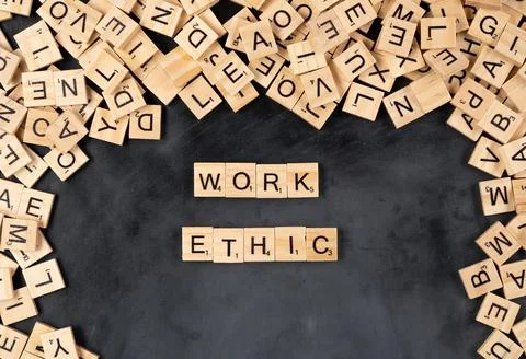 Work Ethic Scrabble Tiles 스톡 사진