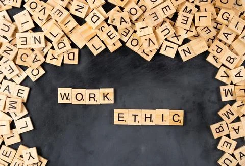 Work Ethic Scrabble Tiles 스톡 사진