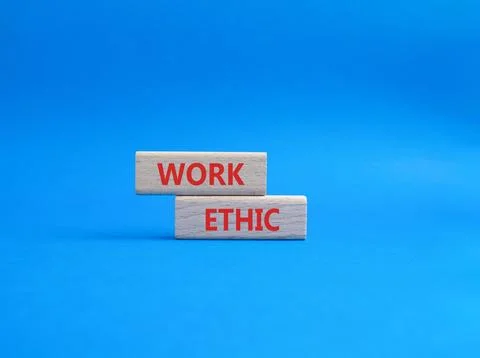 Work Ethic symbol. Concept words Work Ethic on wooden blocks. Beautiful blu.. Foto stock