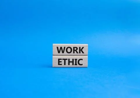 Work Ethic symbol. Concept words Work Ethic on wooden blocks. Beautiful blu.. Foto stock