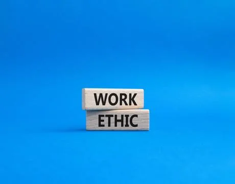 Work Ethic symbol. Concept words Work Ethic on wooden blocks. Beautiful blu.. Foto stock