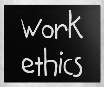"work ethics" handwritten with white chalk on a blackboard Illustrazione stock