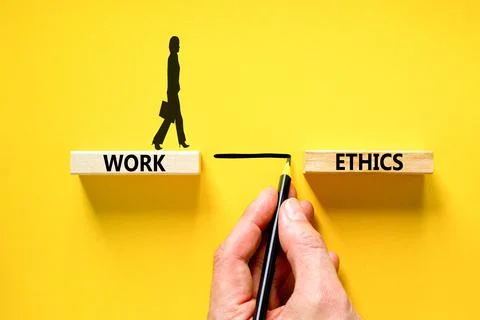 Work ethics symbol. Concept words Work ethics on beautiful wooden block. Be.. Foto stock