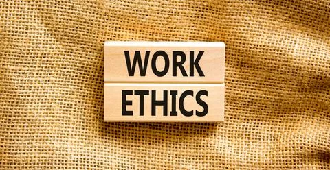 Work ethics symbol. Concept words Work ethics on beautiful wooden block. Beau Foto stock