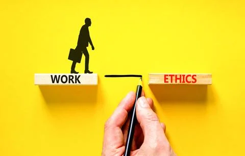Work ethics symbol. Concept words Work ethics on beautiful wooden block. Be.. Stock Photos