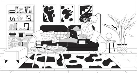 Work everywhere black and white line illustration イラスト素材